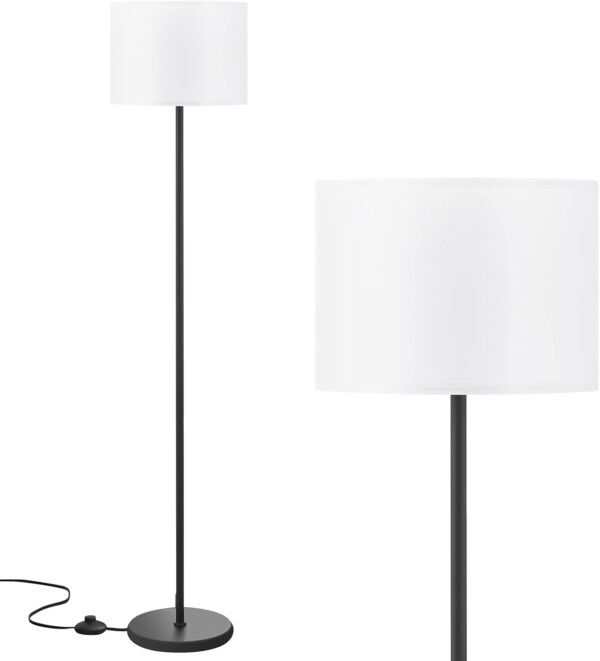 Modern Floor Lamp Simple Design with White Shade, Foot Pedal Switch, 60" Small Tall Lamps for Living Room Bedroom Office Dining Room Kitchen, Black Pole Lamp(Without Bulb)