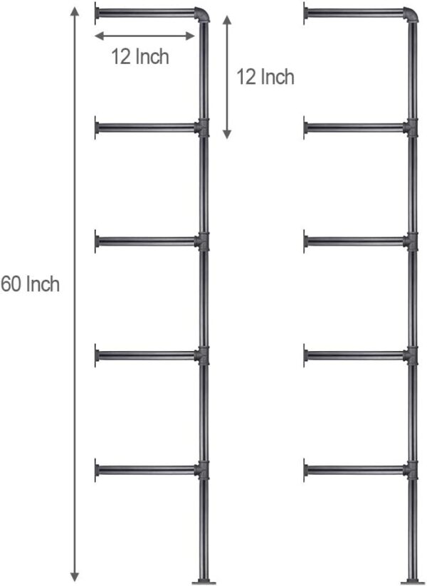 3/4 Inches Malleable Cast Iron Pipe 2 PCS 5 Tier with Support. Vintage Industrial Wall Mount Bookshelf Shelving Unit, DIY Open Bookshelf, Shelf Shelves, Home Improvement Kitchen Shelves. - Image 2