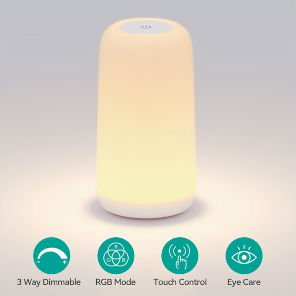 Touch Bedside Table Lamp, [Sleek Design & RGB Mode] 3 Way Dimmable Small Lamp for Bedroom, LED Lamp with Warm White Lights, Multi-Color Smart Nightstand Lamp for for Living Room Home Gifts - Image 6