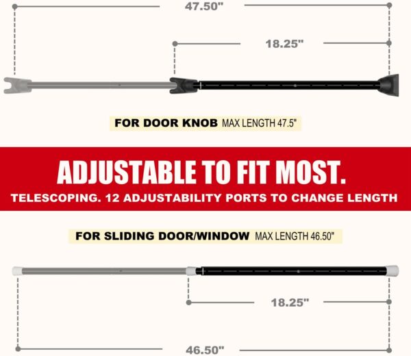 SECURITYMAN 2-in-1 Door Security Bar & Sliding Patio Door Security Bar (2 Pack) via Interchangeable Caps - Heavy Duty Iron Construction Door Stoppers for Home, Apartment, Travel Hotel - Black - Image 3