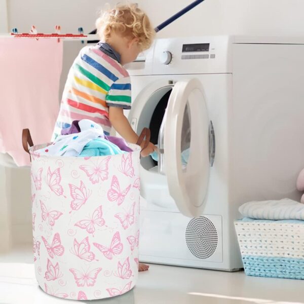 CLOCOR Pink Laundry Basket,Waterproof Nursery Hamper for Baby Girl ,Collapsible Storage Baskets for Girls Bedroom,Kids Toys Storage Bin,Room Decor,Gift Basket（Pink Butterfly - Image 4