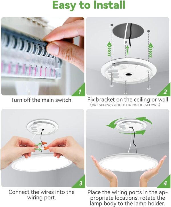 zemty 6Pack 12 Inch LED Flush Mount Ceiling Light, Super Slim 28W 3200lm LED Ceiling Light, 3 Color Temperature in One 3000k/4500k/6000K Round Light Fixture for Bedroom, Kitchen, Dining Room (White) - Image 3