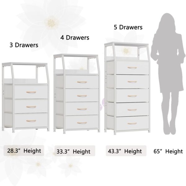 Furnulem White Dresser with 5 Drawers, Vertical Storage Tower Fabric Dresser for Bedroom, Hallway, Entryway, Nursery, Closet Organizer, Nightstand Bedside Table Furniture, Sturdy Steel Frame, Wood Top - Image 7
