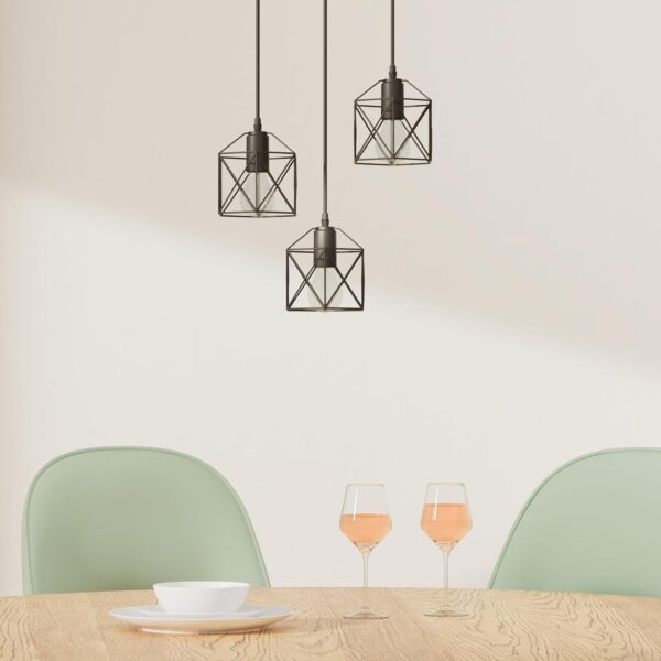 3-Light Hanging Pendant Light Fixtures, Farmhouse Kitchen Island Light Fixture, Industrial Hanging Pendant Lighting for Dining Room Bedroom Hallway, Black Metal Cage Pendant Lamp, E26 Base - Image 2