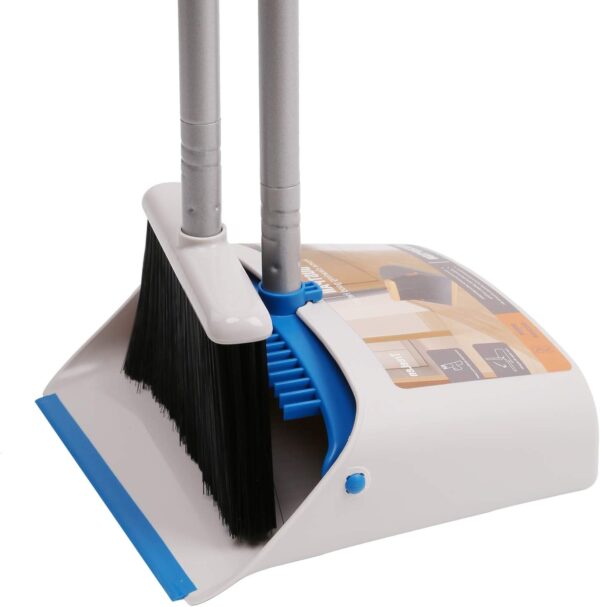 TreeLen Long Handle Broom and Dustpan Set,Upright Dust Pan Combo for Home, Kitchen, Room, Office, Lobby Floor Use Without Bending