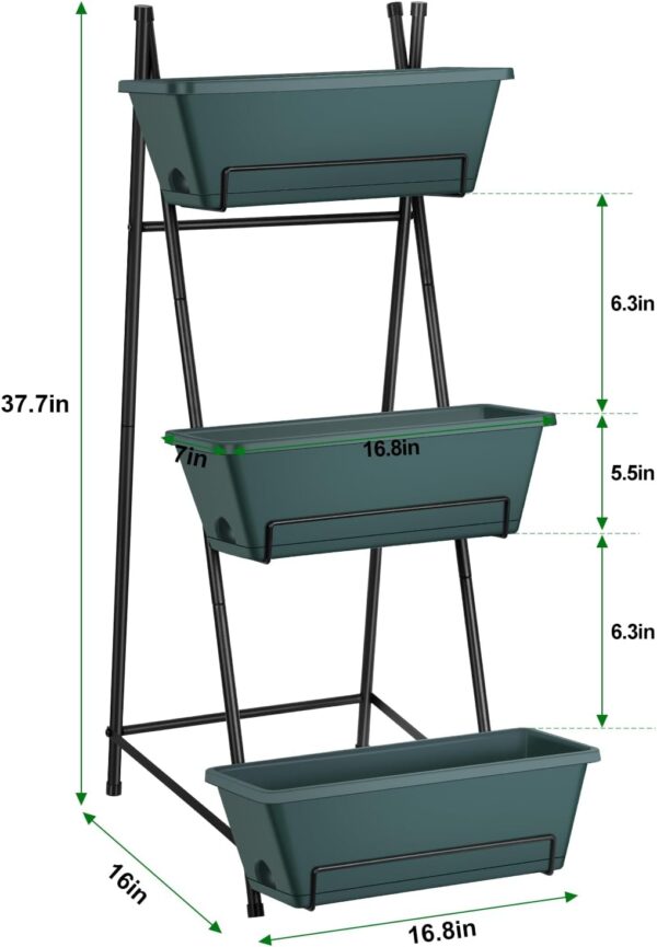 Raised Garden Bed 3 Tier Vertical Garden Planter Standing Garden Bed Planter Box Outdoor Herb Planter with Drainage Holes Removable Tray for Patio Balcony Porch Green - Image 2