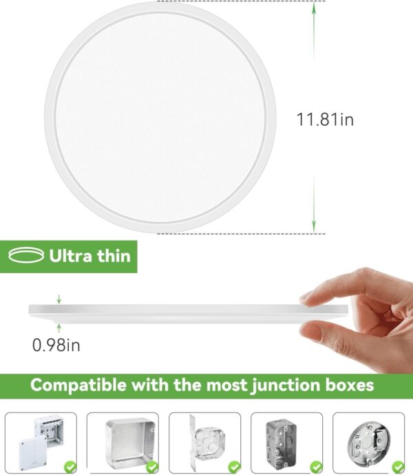 zemty 6Pack 12 Inch LED Flush Mount Ceiling Light, Super Slim 28W 3200lm LED Ceiling Light, 3 Color Temperature in One 3000k/4500k/6000K Round Light Fixture for Bedroom, Kitchen, Dining Room (White) - Image 6