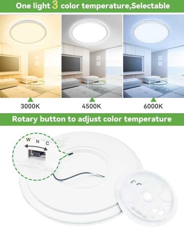 zemty 6Pack 12 Inch LED Flush Mount Ceiling Light, Super Slim 28W 3200lm LED Ceiling Light, 3 Color Temperature in One 3000k/4500k/6000K Round Light Fixture for Bedroom, Kitchen, Dining Room (White) - Image 2