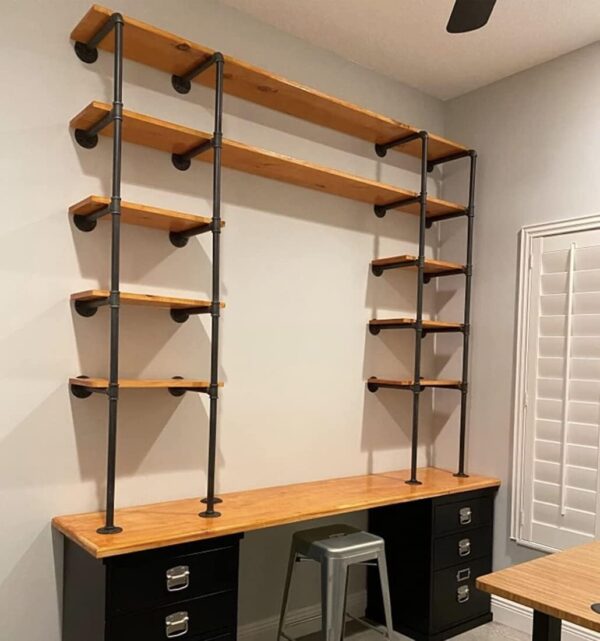 (14"Deep, 2Pcs)Industrial Retro Wall Mount Iron Pipe Shelf,DIY Open Bookshelf,Hung Bracket,Home Improvement Kitchen Shelves,Tool Utility Shelves, Office Shelves, Bookshelves and bookcases - Image 2