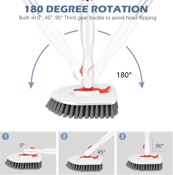 SetSail Floor Scrub Brush, 3-In-1 Tile Tub Floor Scrubber with 52-inch Adjustable Long Handle Shower Cleaner Brush and 3 Detachable Replacement Brush Heads for Cleaning Bathroom Kitchen Walls Tub Tile - Image 3
