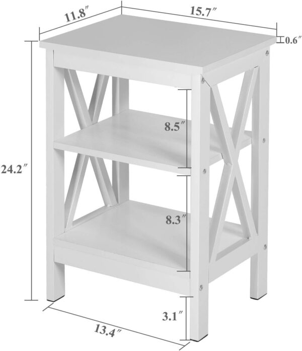 VECELO Versatile Side/End Table with Storage Shelf Nightstands for Living Room,Bedroom Furniture, Shelves, Pearl White - Image 3