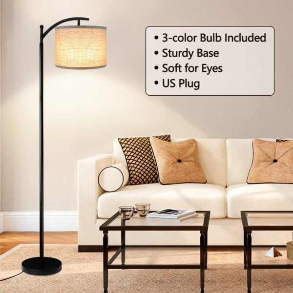 ROTTOGOON Floor Lamp for Living Room with 3 Color Temperatures LED Bulb, Standing Lamp Tall Industrial Floor Lamp Reading for Bedroom, Office (9W LED Bulb, Beige Lampshade Included) -Black - Image 7