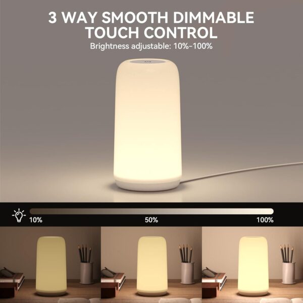 Touch Bedside Table Lamp, [Sleek Design & RGB Mode] 3 Way Dimmable Small Lamp for Bedroom, LED Lamp with Warm White Lights, Multi-Color Smart Nightstand Lamp for for Living Room Home Gifts - Image 2