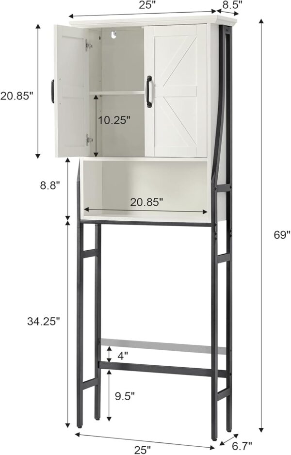 Over The Toilet Storage Cabinet, Over Toilet Bathroom Organizer, Above Toilet Storage Cabinet with Barn Doors Behind Toilet Bathroom Organizer Over-The-Toilet Cabinet (Cream White) - Image 2