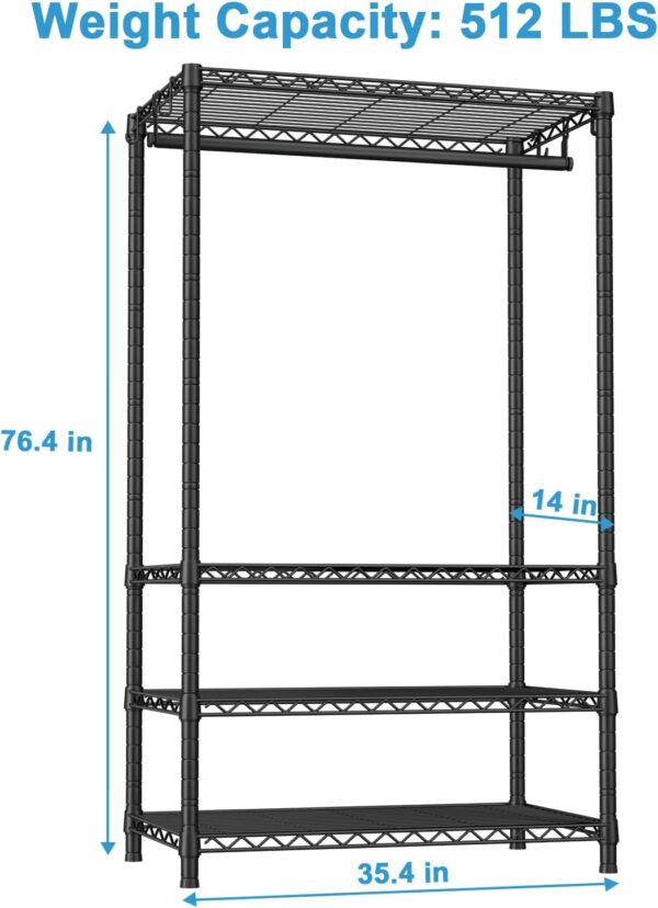 Ulif H4 Portable Closets, 4-Tier Metal Clothes Garment Rack for Bedroom and Cloakroom, Clothing Closet Storage and Organizer Wardrobe, 35.4" W x 14" D x 76.4" H, Black - Image 3