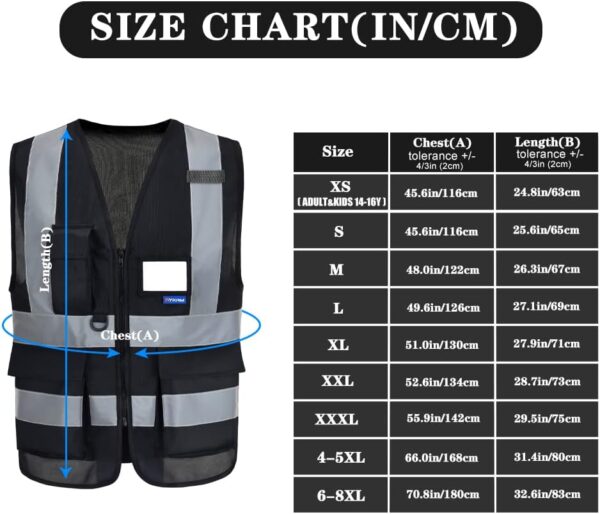 Reflective Security Safety Vests Heavy Duty with 7 Pockets and Front Zipper - Image 3