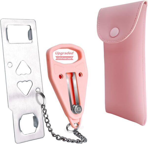 AceMining Portable Door Lock Home Security Door Locker Travel Lockdown Locks for Additional Safety and Privacy Perfect for Traveling Hotel Home Apartment College-Pink(1 Pack)