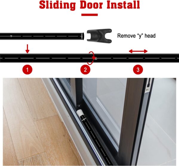 SECURITYMAN 2-in-1 Door Security Bar & Sliding Patio Door Security Bar (2 Pack) via Interchangeable Caps - Heavy Duty Iron Construction Door Stoppers for Home, Apartment, Travel Hotel - Black - Image 8