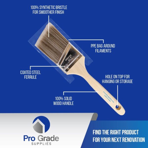 Pro Grade, Paint Brushes, 5-Piece, Paint Brush Set: Flat & Angle Brushes for Latex and Oil Paints, Stains, Interior & Exterior Home Improvement - Image 3