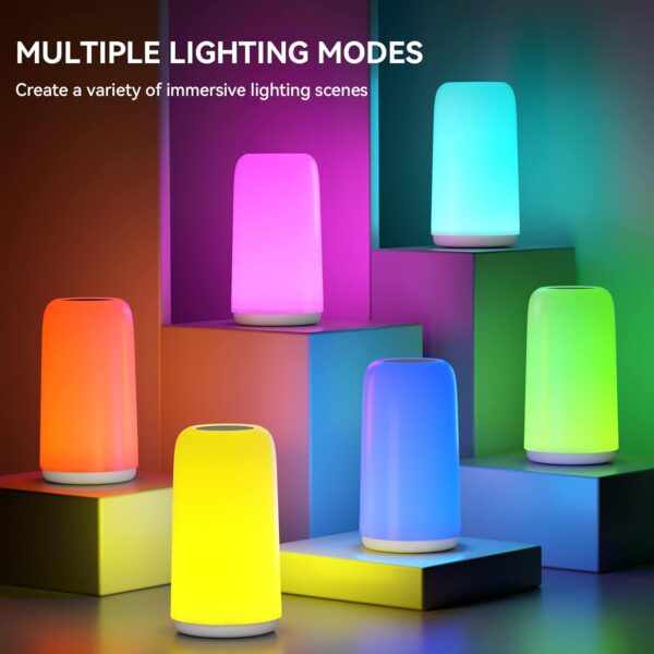 Touch Bedside Table Lamp, [Sleek Design & RGB Mode] 3 Way Dimmable Small Lamp for Bedroom, LED Lamp with Warm White Lights, Multi-Color Smart Nightstand Lamp for for Living Room Home Gifts - Image 3
