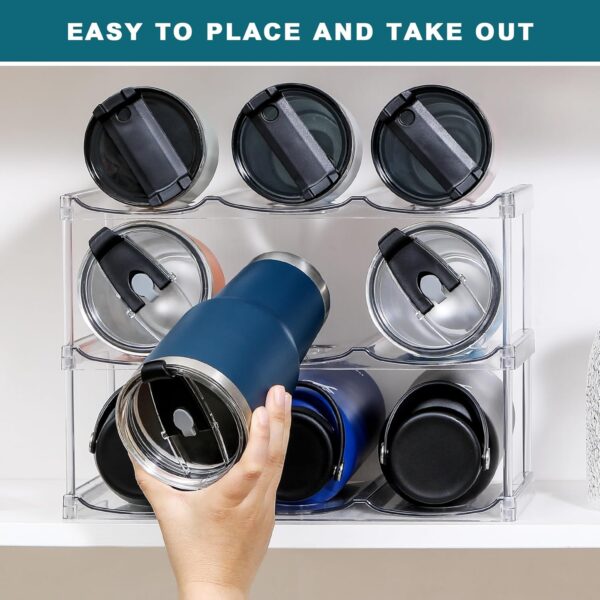 LANDNEOO Stackable Water Bottle Organizer Holder - for Stanley & Others' Large Tumbler Organization - Clear Wine Rack, Bottle Holder for Home Countertop Fridge Pantry Shelf, 3 Tier Hold 9 - Image 8