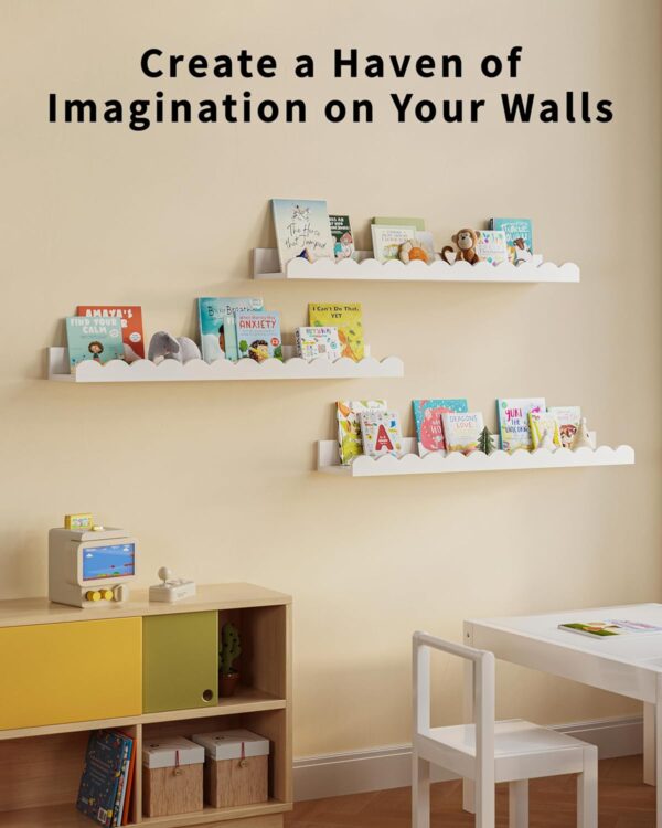 G&W Gruwald Nursery Book Shelves, Set of 3, Nursery Decor for Baby and Toddler, Scalloped Shelves, Book Shelf for Kids Rooms, Wall Book Shelves for Bedroom Kids, Floating Book Shelves for Wall - Image 4