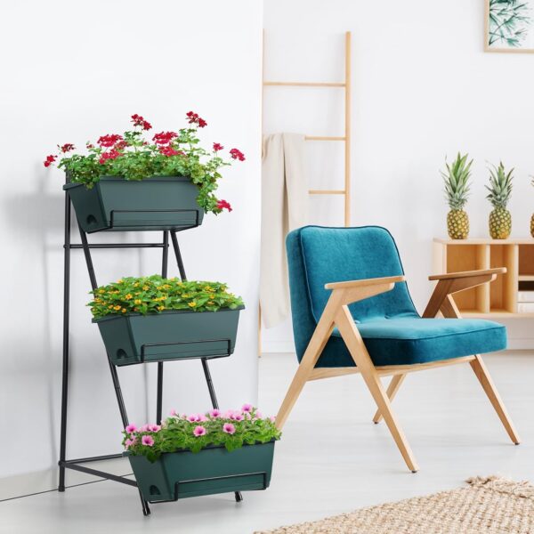 Raised Garden Bed 3 Tier Vertical Garden Planter Standing Garden Bed Planter Box Outdoor Herb Planter with Drainage Holes Removable Tray for Patio Balcony Porch Green - Image 7
