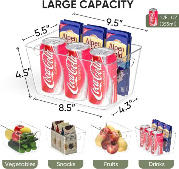 BALEINE Pantry Organizers and Storage Bins, 6 PK Plastic Clear Storage Bins, BPA Free Fridge Organizer Stackable Storage Bins with Handles for Kitchen Fridge Cabinet Bathroom (9.5x5.5x4.5) - Image 4