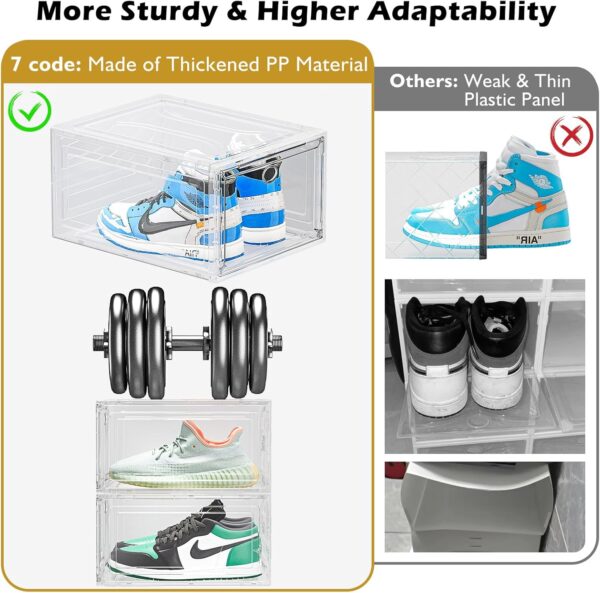 Thicken & Sturdy Clear Shoe Storage Organizer with Magnetic Door, Stackable Boxes for Closet, Foldable Space-Saving Shoe Rack for Sneaker Boot Container, Plastic Shoe Cabinet Shoe Box 6 Pack, White - Image 5