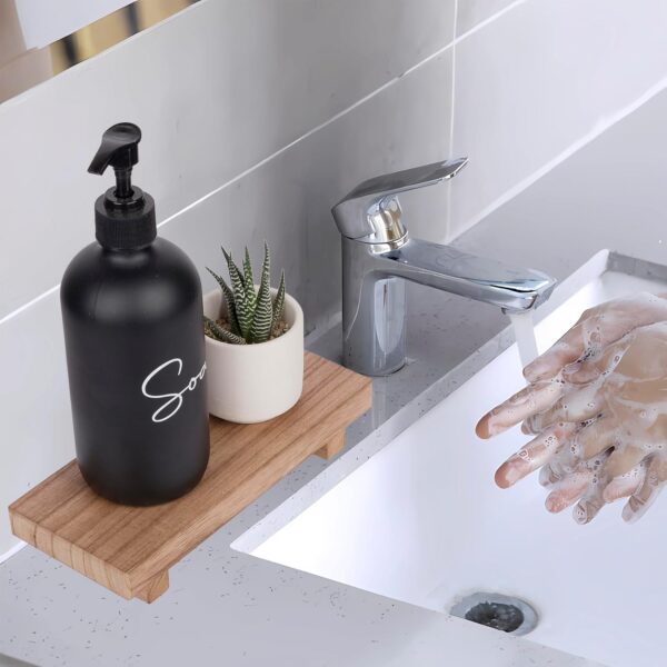 Small Wood Tray Pedestal Stand Farmhouse Bathroom Decor Decorative Wooden Riser Kitchen Soap Dish Holder for Vanity, Counter, Sink, Brown - Image 3