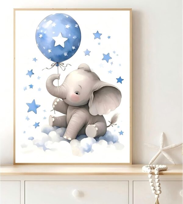 3Pcs Blue Nursery Elephant Canvas Wall Art Baby Boy Wall Decor Cute Animal Painting Pictures Moon And Stars Balloon Poster Prints for Nursery Classroom Kids Room Bedroom Home Decoration 12X16unframed - Image 8