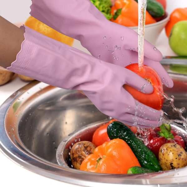 Bamllum Rubber Cleaning Gloves - 3 Pairs Latex Free Kitchen Cleaning Gloves with Cotton Liner- Household Dishwashing Gloves, Non- Slip Waterproof (Medium, Blue+Pink+White) - Image 3