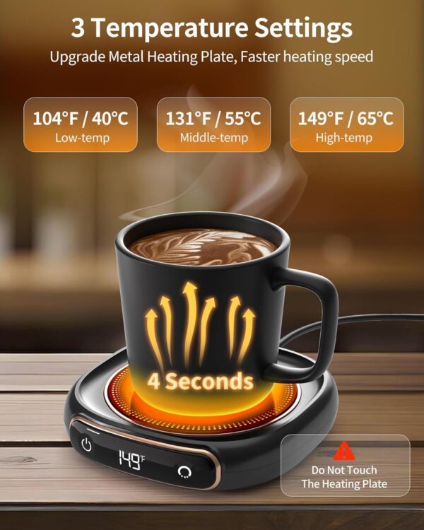 Coffee Mug Warmer, Cup Warmer for Desk with Auto Shut Off, 3 Temp Settings, Mug Warmer for Coffee, Beverage, Milk, Tea, Coffee Warmer Plate in Your Home & Office, Gift (No Cup) - Image 3