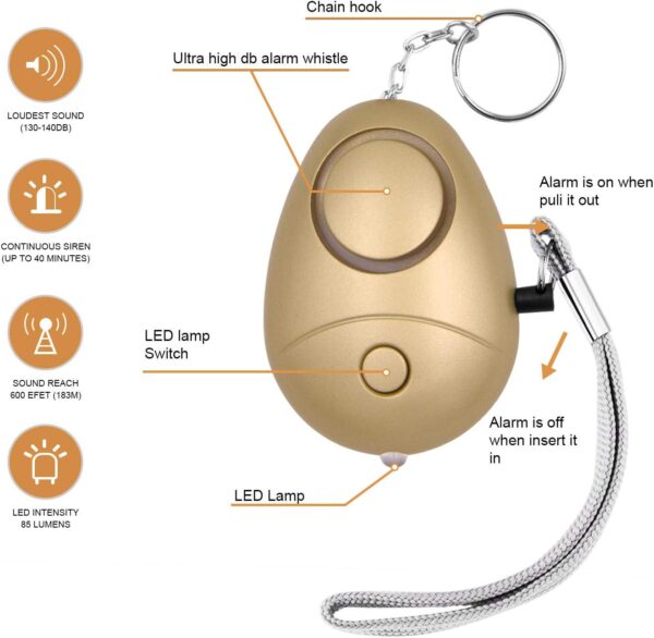 KOSIN Safe Sound Personal Alarm, 6 Pack 140DB Personal Security Alarm Keychain with LED Lights, Emergency Safety Alarm for Women, Men, Children, Elderly - Image 3