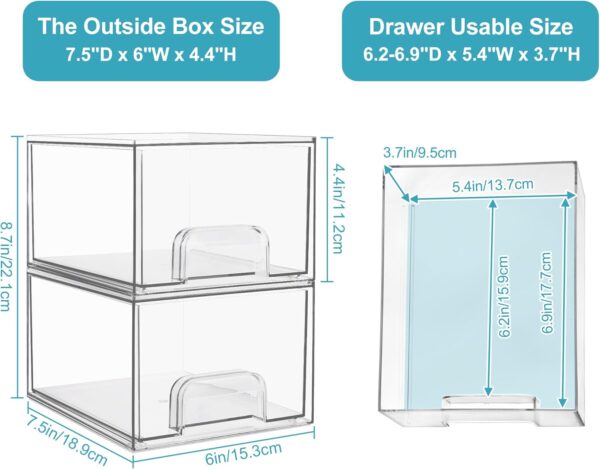 Vtopmart 4 Pack Clear Stackable Storage Drawers, 4.4'' Tall Acrylic Bathroom Makeup Organizer,Plastic Storage Bins For Vanity, Undersink, Kitchen Cabinets, Pantry, Home Organization - Image 3
