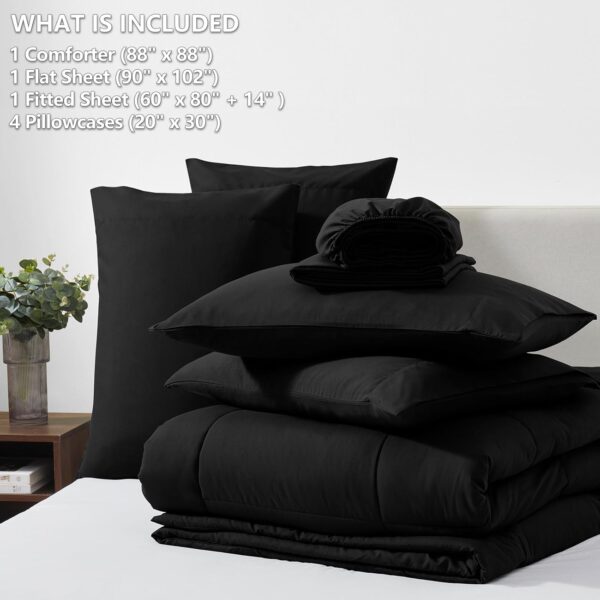 CozyLux Queen Comforter Set Black 7 Pieces Bed in a Bag Black Comforters Queen Size Bed Set Bedding Sets Queen with All Season Stitch Quilted Comforter, Flat Sheet, Fitted Sheet, Pillowcases - Image 5