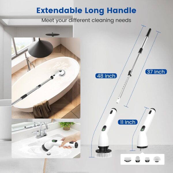 Electric Spin Scrubber, New Cordless Shower Cleaning Brush with Replaceable Brush Heads, Adjustable Speeds, and Adjustable Extension Handle for Bathroom Floor and Tile - Image 5