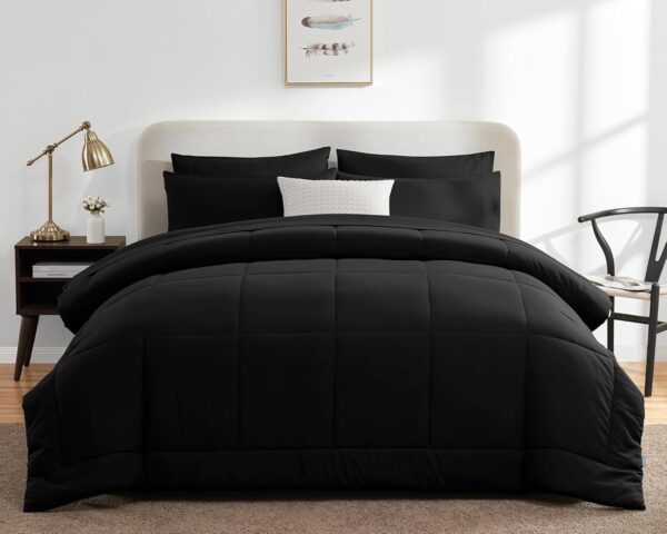 CozyLux Queen Comforter Set Black 7 Pieces Bed in a Bag Black Comforters Queen Size Bed Set Bedding Sets Queen with All Season Stitch Quilted Comforter, Flat Sheet, Fitted Sheet, Pillowcases - Image 7