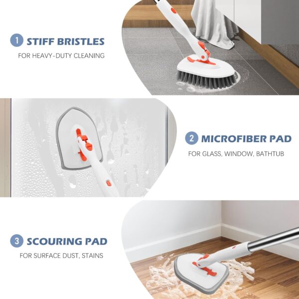 SetSail Floor Scrub Brush, 3-In-1 Tile Tub Floor Scrubber with 52-inch Adjustable Long Handle Shower Cleaner Brush and 3 Detachable Replacement Brush Heads for Cleaning Bathroom Kitchen Walls Tub Tile - Image 6