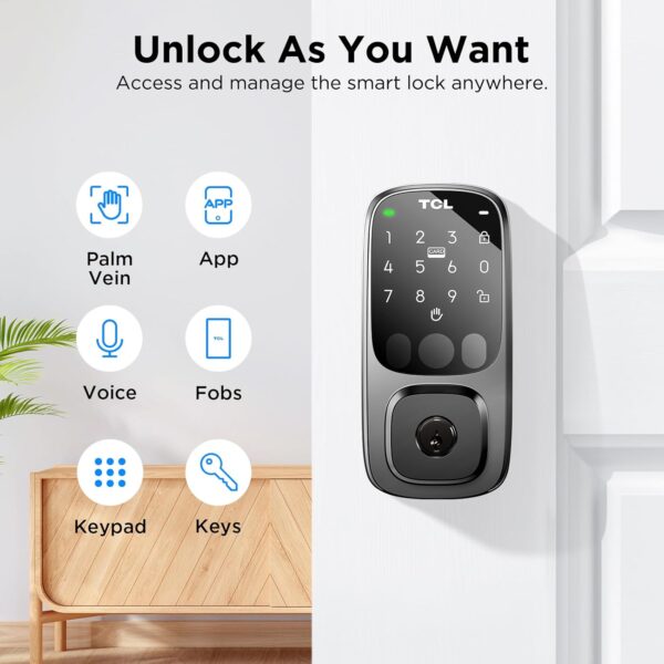 TCL D1 Pro Palm Vein Smart Lock, Keyless Entry Door Lock, Upgraded Rechargeable Battery, Front Door Smart Lock, App Remote Control, Electronic Deadbolt Lock, Auto Lock, Waterproof, Works with Alexa - Image 5