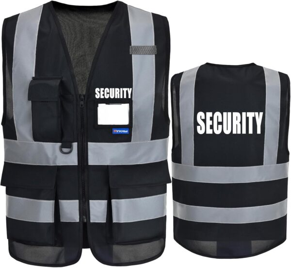 Reflective Security Safety Vests Heavy Duty with 7 Pockets and Front Zipper