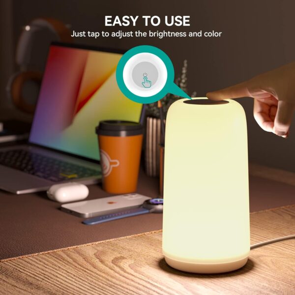Touch Bedside Table Lamp, [Sleek Design & RGB Mode] 3 Way Dimmable Small Lamp for Bedroom, LED Lamp with Warm White Lights, Multi-Color Smart Nightstand Lamp for for Living Room Home Gifts - Image 4