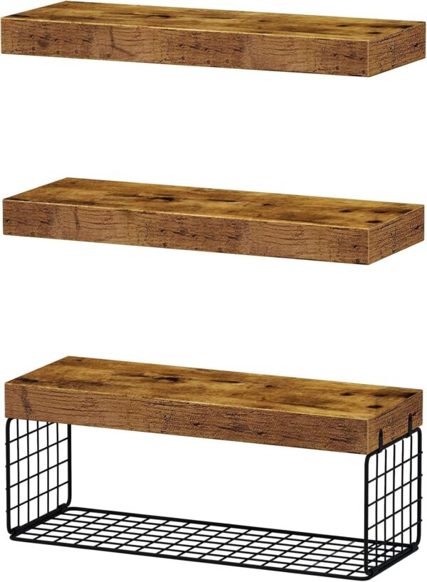 QEEIG Bathroom Shelves Over Toilet Wall Mounted Floating Shelves Farmhouse Shelf Toilet Paper Storage Small 16 inch Set of 3, Rustic Brown (019-BN3) - Image 9