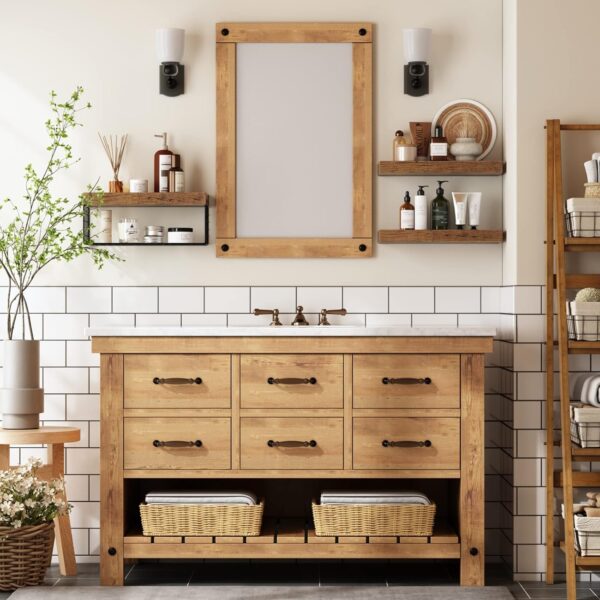 QEEIG Bathroom Shelves Over Toilet Wall Mounted Floating Shelves Farmhouse Shelf Toilet Paper Storage Small 16 inch Set of 3, Rustic Brown (019-BN3) - Image 6