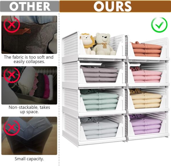 SNSLXH 5 Pack Stackable Closet Organizer Box, Multifunctional & Foldable Closet Storage Basket for Bathroom Kitchen Laundry Room Wardrobe Storage, Space-Saving Clothes Storage Drawer Organizer, White - Image 5