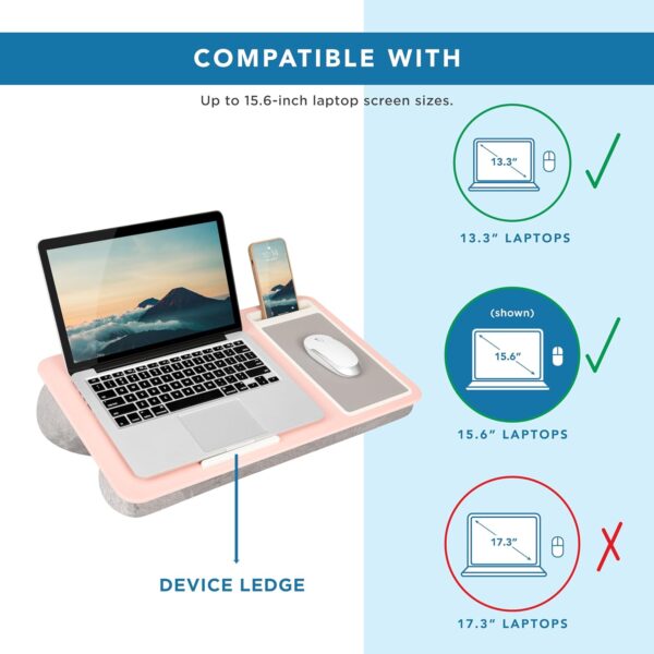 LAPGEAR Home Office Lap Desk with Device Ledge, Mouse Pad, and Phone Holder - Pink - Fits up to 15.6 Inch Laptops - Style No. 91584 - Image 3