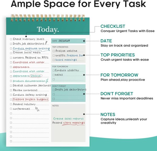 To Do List Pad - To Do List Notebook for Work with 52 Sheets, Undated Daily Planner Perfect for Daily Tasks and Goal Setting, To Do List Notepad Suitable for Office, Home and School-Greenery Sway - Image 2