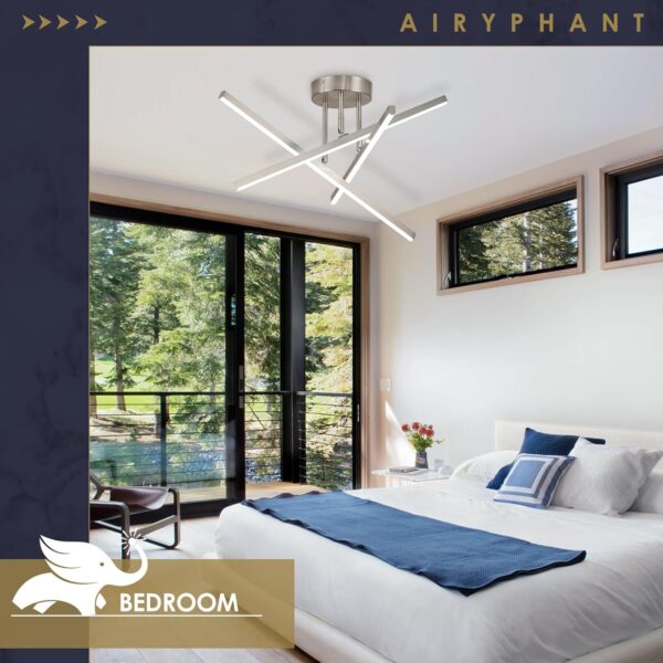 Modern LED Chandelier 18W Dimmable Nickel Semi Flush Mount Ceiling Light Fixture for Kitchen Dining Room Foyer Entry, 23.82" - Image 5