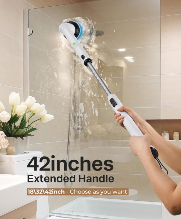 LyriFine Electric Spin Scrubber, New Full-Body IPX7 Waterproof Bathroom Cleaner Brush, Shower Scrubber with Long Handle & 2 Speed, Heads Replacement, Cleaning Supplies for Tub Shower Tile Floor - Image 5