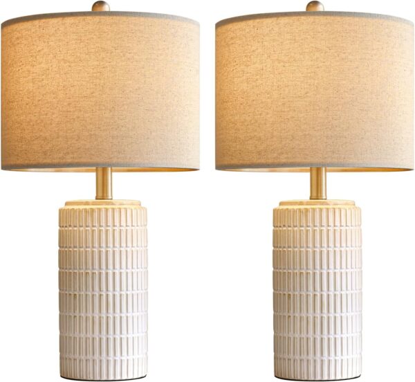 PoKat 23" Modern Ceramic Table Lamp Set of 2 for Living Room White Desk Lamps for Bedroom Farmhouse Bedside Nightstand Bedside Lamp End Table Lamps Beige - Image 8